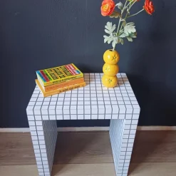 Bijzettafel checks - wit - 48x48x32 cm