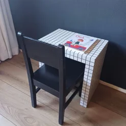 Bijzettafel checks - wit - 48x48x32 cm