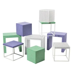Bijzettafel checks met metalen frame - paars - 36x36x36 cm