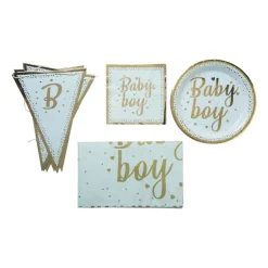 Bord baby boy - blauw/goudkleurig - set van 8
