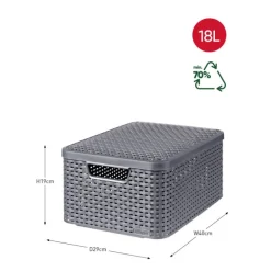 Curver opbergmand met deksel middel - grijs - 19x40x29 cm