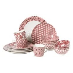 Dinerbord Mirna blaadjes - rood/wit - ø26.8x2.2 cm