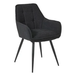Eetkamerstoel bouclé met armleuning - zwart - 87x56.5x43 cm