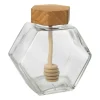 Honingpot met honinglepel - glas/bamboe - 9.6x9.9x5 cm