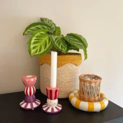 Kandelaar streep stip hoog - multikleur - ø8.5x12 cm