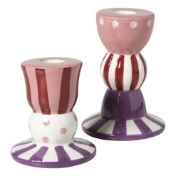 Kandelaar streep stip laag - multikleur - ø8x9 cm
