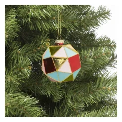 Kerstbal blokkig - roze/blauw - ø8 cm