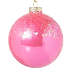 Kerstbal glitter - roze - ø8 cm
