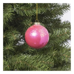 Kerstbal glitter - roze - ø8 cm