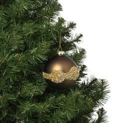Kerstbal glitter en mat - bruin