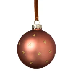Kerstbal met gouden sterretjes - roze