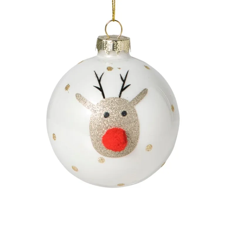 Kerstbal rendier - wit