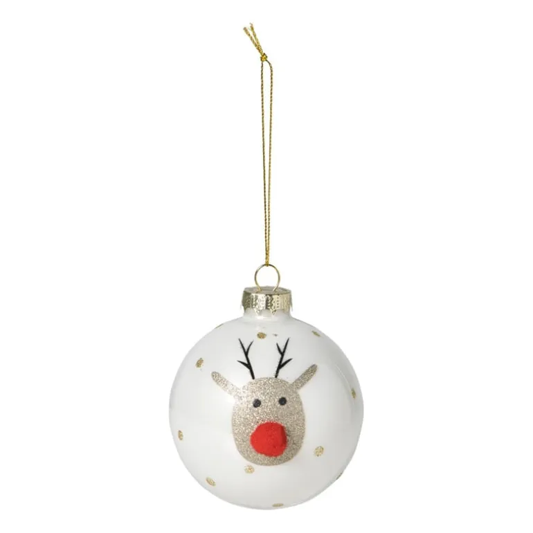 Kerstbal rendier - wit