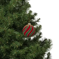 Kerstbal swirl velvet - rood/groen