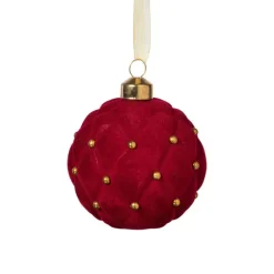 Kerstbal velvet stip - rood