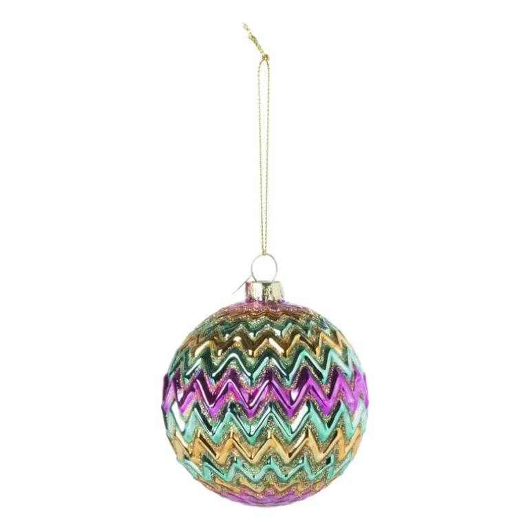 Kerstbal zigzag - diverse kleuren - ø8x8 cm