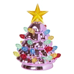 Kerstboom met LED lampjes - paars - 11 cm