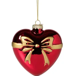 Kersthanger hart met strik - bordeaux rood - 10.5x10x4.5 cm