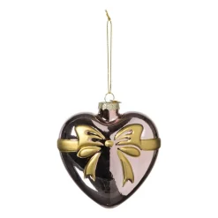 Kersthanger hart met strik - roze - 10.5x10x4.5 cm