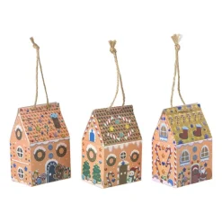 Kersthanger papieren huisjes - set van 3