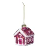 Kersthanger snoephuisje - roze - 8x6.5x6.5 cm