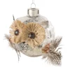 Kersthanger uil met veren - glas - 8.5x8.2x7.6 cm
