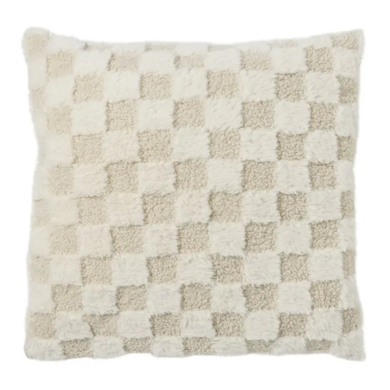 Kussen geblokt teddy - beige - 45x45 cm