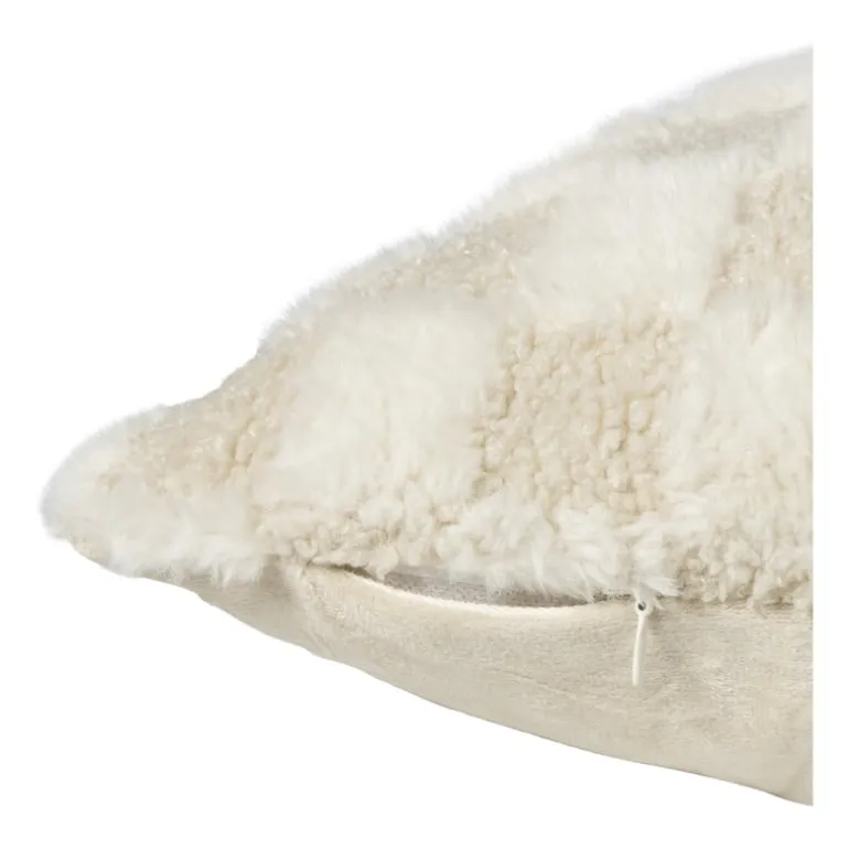 Kussen geblokt teddy - beige - 45x45 cm
