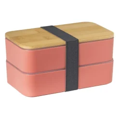 Lunchbox dubbel - roze - 9.5x18.5x10.5 cm