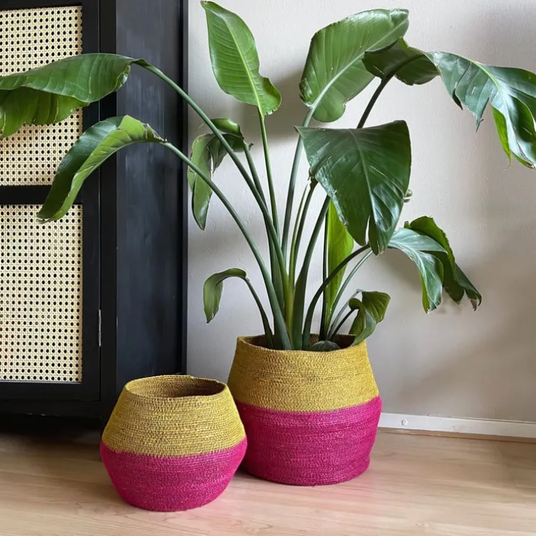 Mand colorblock - roze/geel - ø35x26 cm