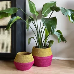 Mand colorblock - roze/geel - ø20x25 cm