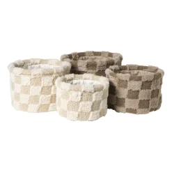 Mand geruit rond maat L - beige - ø22x16 cm
