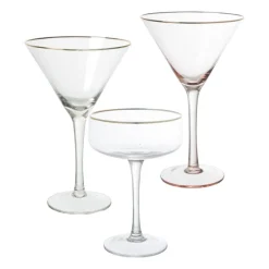Martiniglas roze gouden rand - glas - 220 ml