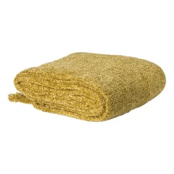 Plaid chenille met kwastjes Mieke - geel - 170x130 cm