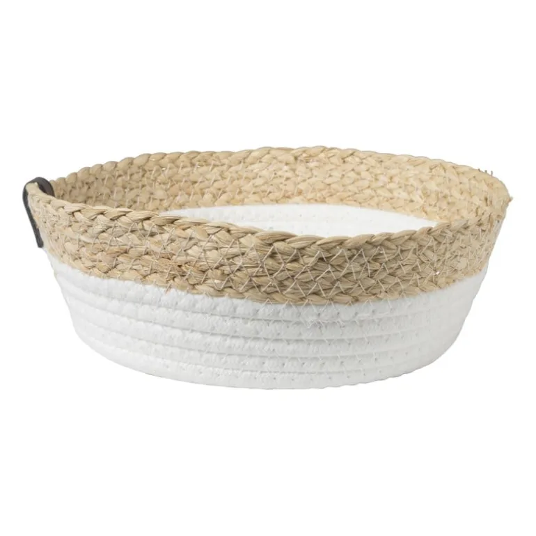 Rond mandje - ø24x8 cm - naturel/wit