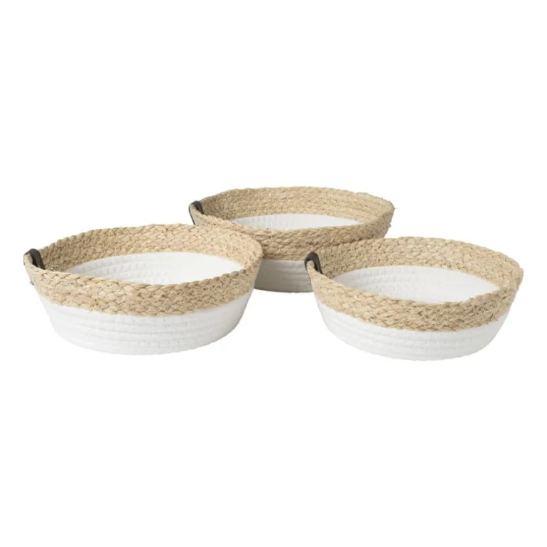 Rond mandje - ø24x8 cm - naturel/wit