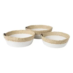 Rond mandje - ø26x9 cm - naturel/wit