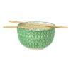 Schaaltje met eetstokjes - groen/wit - ø14.7x9 cm