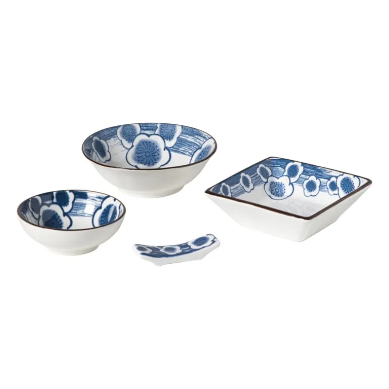 Schaaltje Mico bloemen klein - blauw/wit - ø8x3 cm