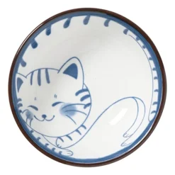Schaaltje Mico kat klein - blauw/wit - ø8x3 cm