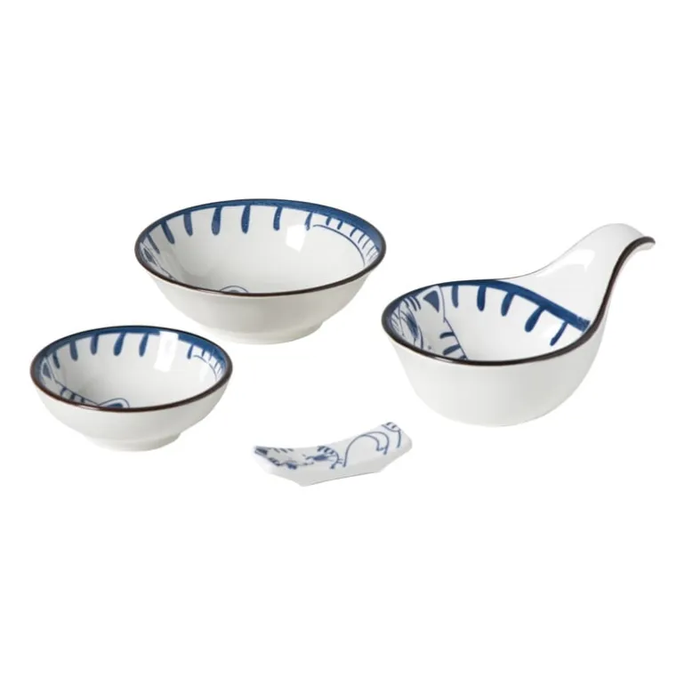 Schaaltje Mico kat klein - blauw/wit - ø8x3 cm