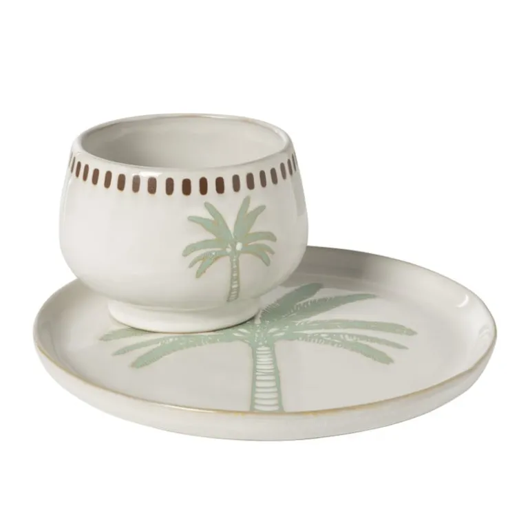 Schaaltje palmboom - beige/groen - ø11.15x8.5 cm