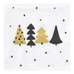 Servet kerstbomen - wit - 33x33 cm