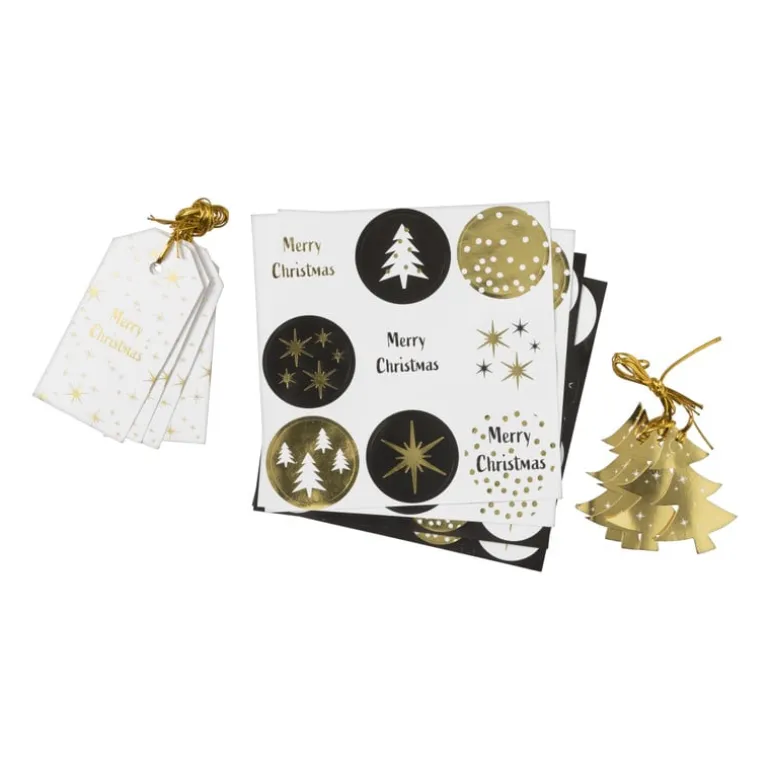 Tag en stickerset kerst - zwart/goudkleurig