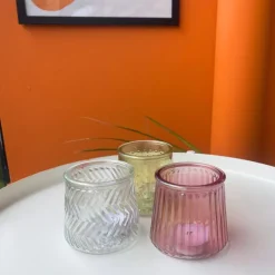 Waxinelichthouder roze - glas - ø8.3x7.3 cm