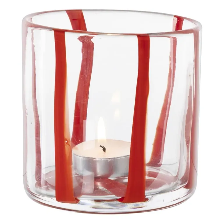 Waxinelichthouder streep - rood - ø10x10 cm