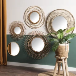 Zonnespiegel met rotan rand - ø55 cm